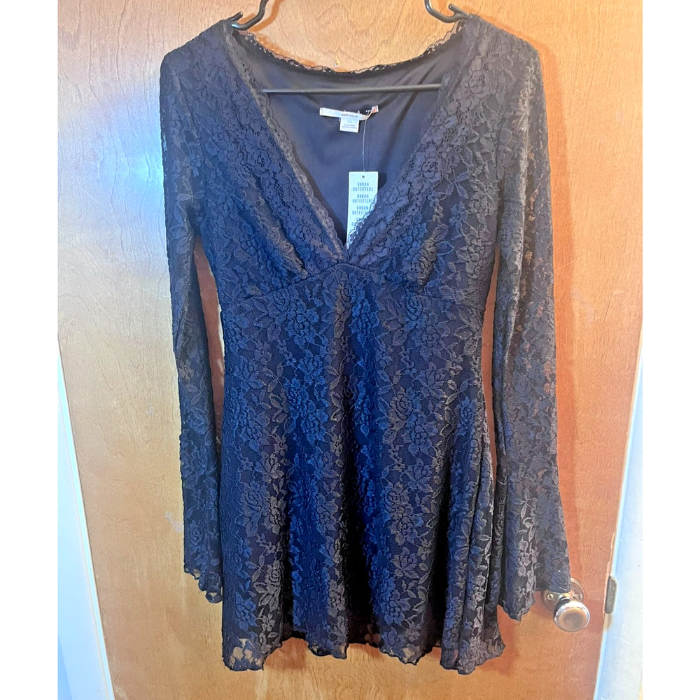 Urban Outfitters Kimchi Blue Lace Bell Sleeve Mini Dress Black Goth Witchy Small